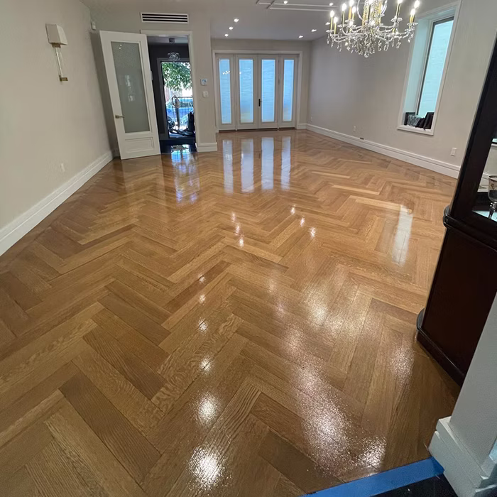 Hardwood floor planks being laid in New Jersey hom