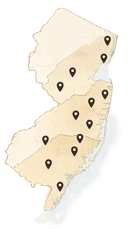 Hardwood flooring service area map covering Monmouth County and Ocean County New Jersey